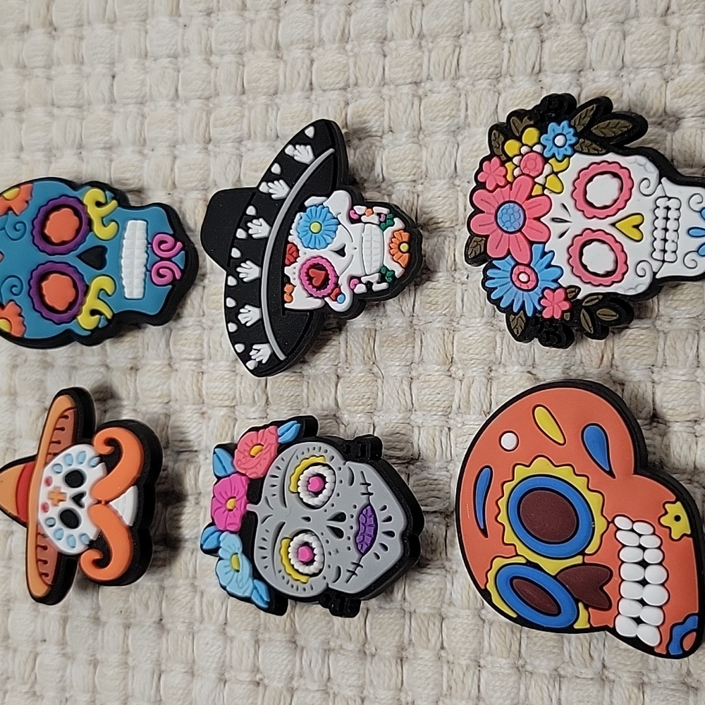 SUGAR SKULL JIBBITZ CROC CHARMS, SET OF SIX